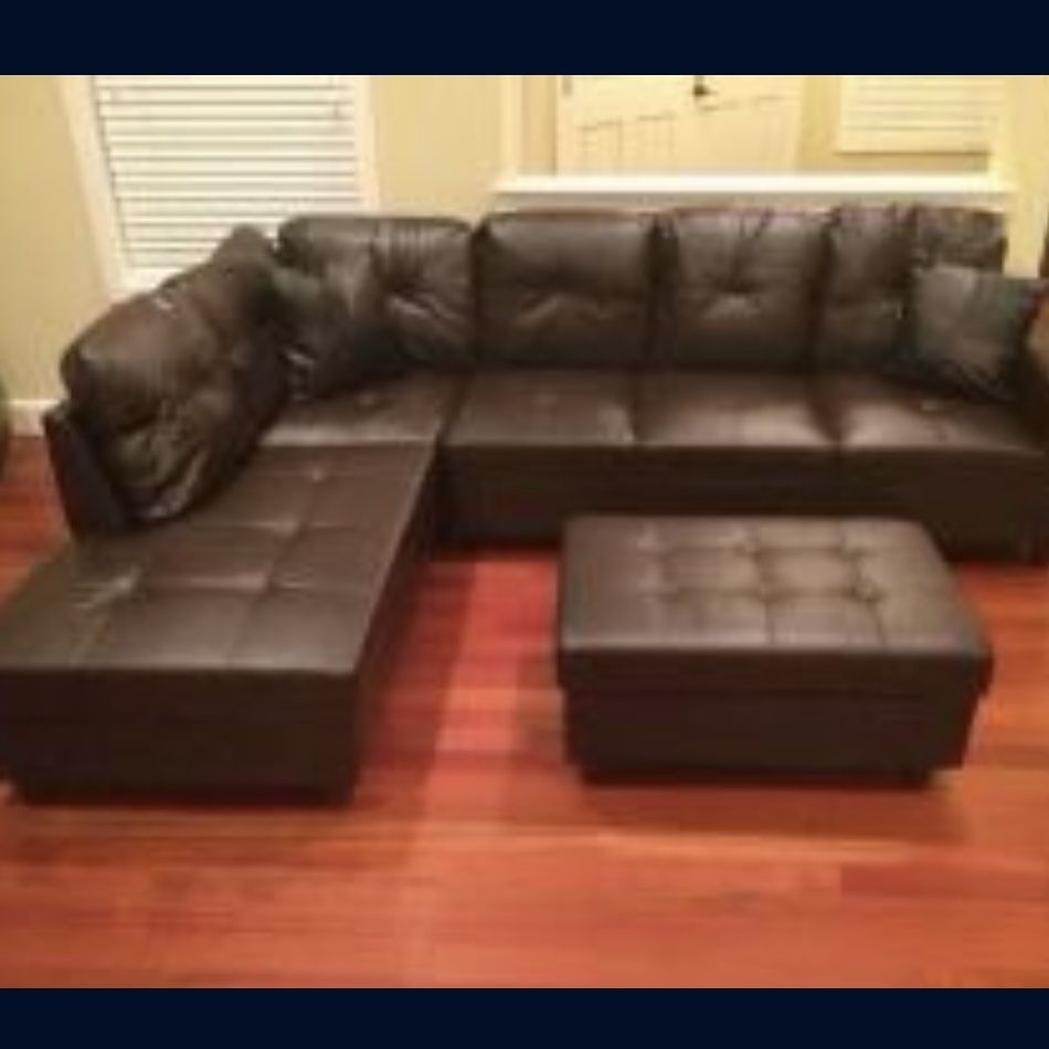 Brown Leather Sectional Couch And Ottoman 