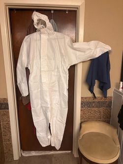 New Pack of 10 Disposable Coveralls; Painters Coveralls, Hazmat Suit, Crawl Space Suit; Elastic Wrists & Ankles w/Hood