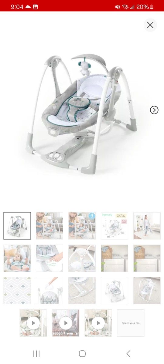 Ingenuity Convert Me 2 In 1 Compact Portable Baby Swing