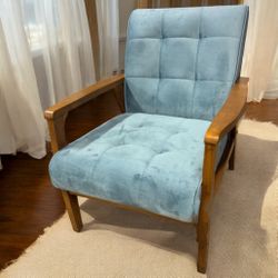 New Light Blue and Walnut Mid Century Modern Accent Chairs