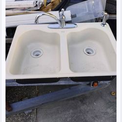 Kohler Cast Iron double sink with Ceramic inset