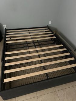Grey fabric full bed frame