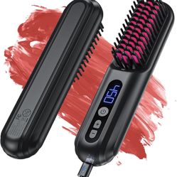 Cordless Hair Straightener Brush, Portable Negative Ion Hot Comb 45Mins Long Battery Life with USB Rechargeable Feature Fast Heating 9 Temp Settings 