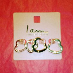 2 Pairs Of Golden Heart Hoop Earrings 