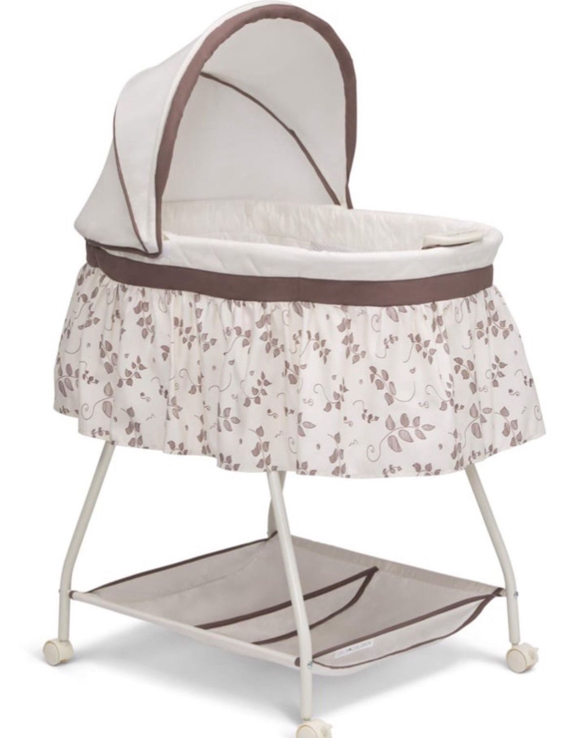 Delta Children Deluxe Sweet Beginnings Bedside Bassinet - Portable Crib With Lights And Sounds, Falling Leaves Falling Leaves Bassinet  Open box item 