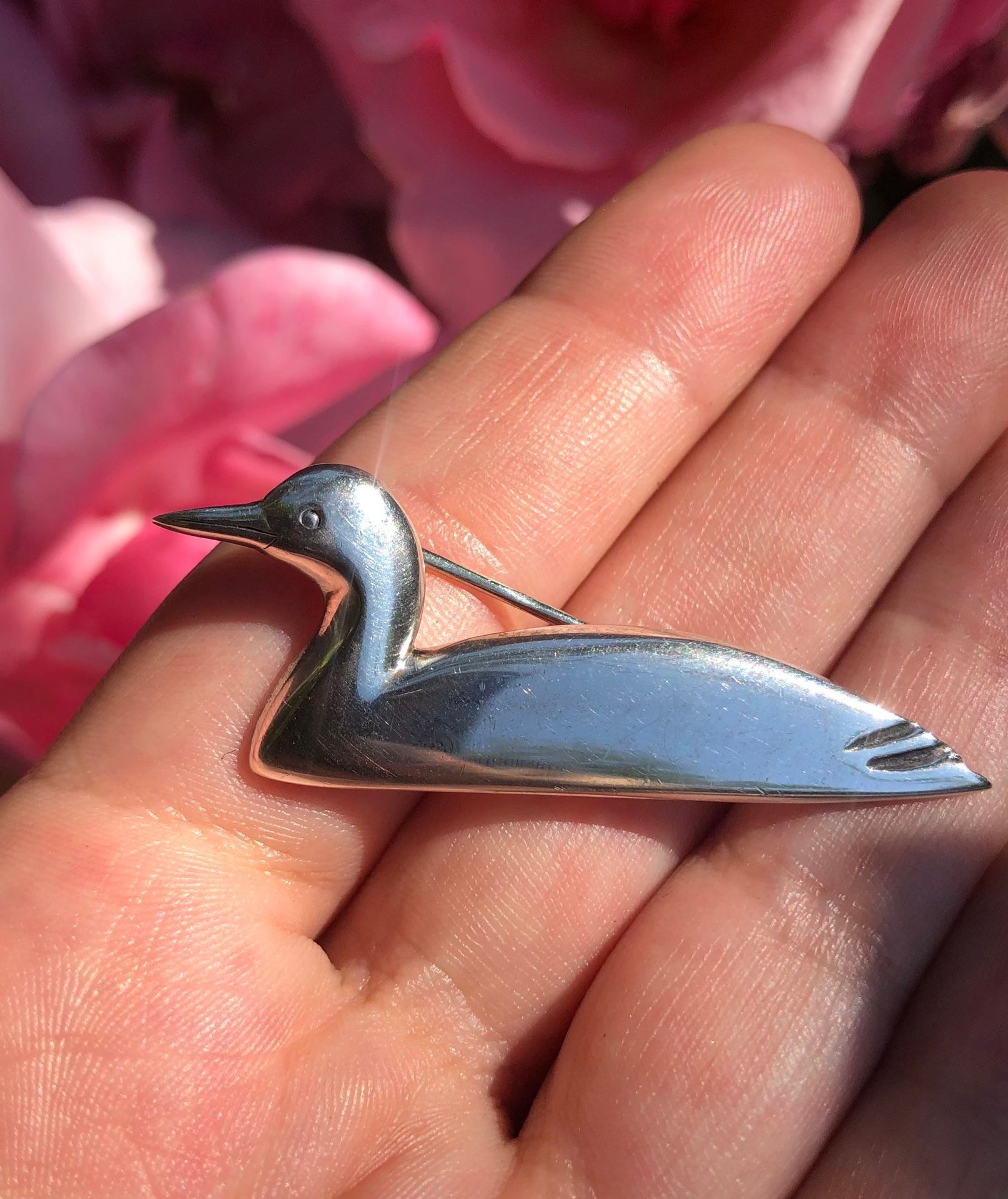Vintage Solid, Sterling, Silver Duck Pin Brooch