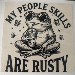 Funny Frog Wood Canvas Art: My People Skills Are Rusty Wood Sign, Home Decor