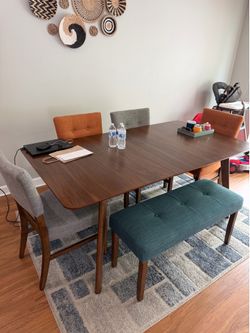 Bettie 7-Piece Mid-Century Dining Set – Walnut & Gray – Excellent Condition