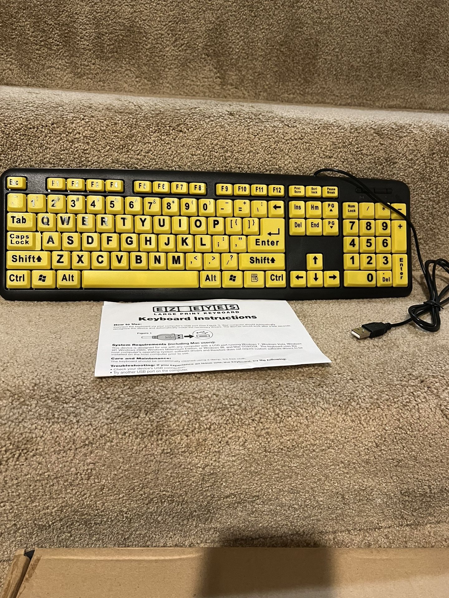 EZ EYES Large Print USB Keyboard PC and MAC Larger Senior Letters As Seen on TV