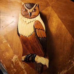 Hand Carved Puzzle Piece Owl Box