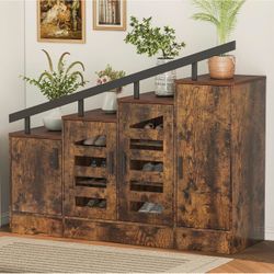 Farmhouse Hidden Shoe Cabinet with Doors – Wooden Shoe Storage Cabinet for Entryway, Enclosed Shoe Organizer with Ventilation, Decorative Entryway Sho
