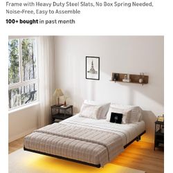 Full Size Floating Bed Frame With USB LED RGB NEW