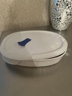 Corningware F-6-B French White Oval Divided Dish With Cover 