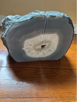 Vintage Large & Heavy Polished Geode Agate Bookends 22 Lbs AMAZING!!