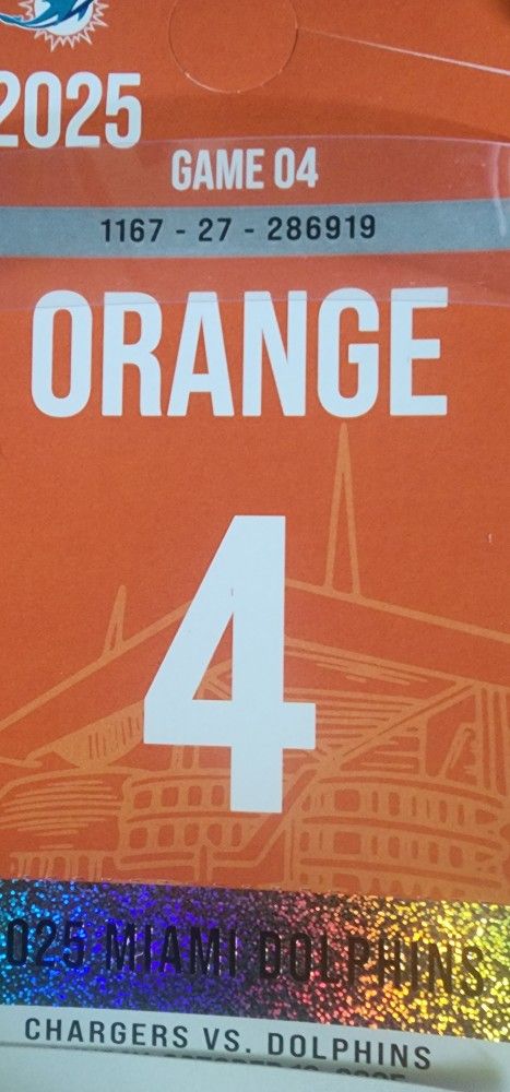Dolphins VS Chargers Orange Parking Pass