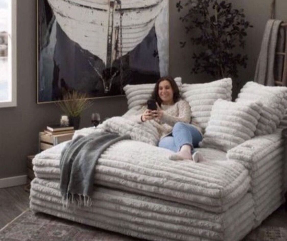 New Super Comfy White Or Black Ashley Brand Oversized Corduroy Chaise Lounge Chair Sofa Couch With Cup Holders
