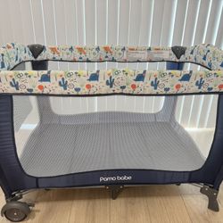 Pamo Babe Travel Foldable Portable Bassinet Baby Infant Comfortable Play Yard Crib Cot with Soft Mattress Breathable Mesh Walls, and Carry Bag Blue