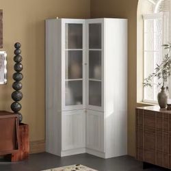 Tall Corner Display Cabinet – Glass & Storage – White