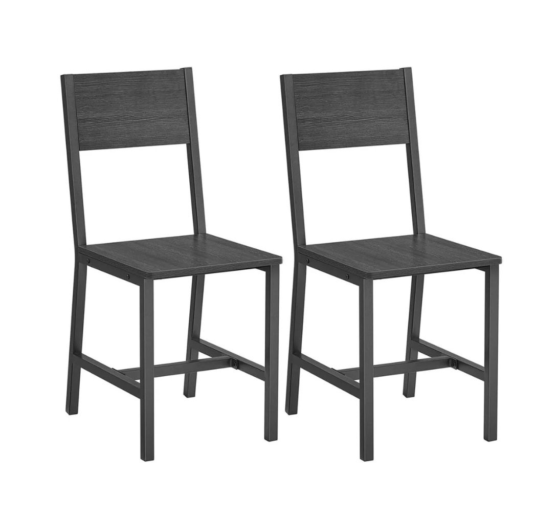 VASAGLE Dining Chair Rustic Wood Chairs with Metal Steel Frame Set of 2 - Charcoal Black