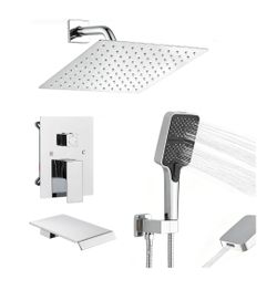 Wall Mount 3-Function Tub Shower Faucet Set, Chrome
10 Inch Rainfall Shower System with Waterfall Bathtub Spout & Handheld Spray, Single Handle Bathro