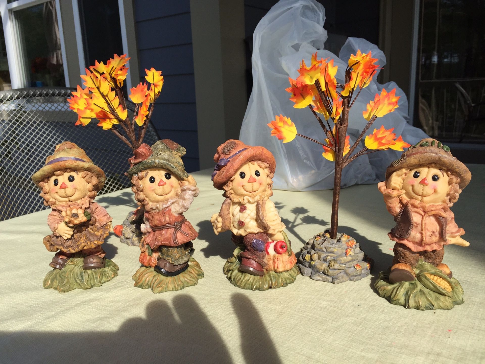 Ceramic Scarecrows and trees, table decorations