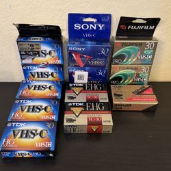 Mixed Lot Of 12 Sealed VHSC Blank Camcorder Tapes (Sony, Fuji, Maxell, TDK)