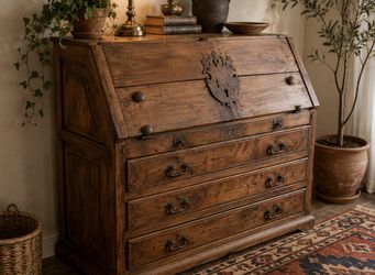 Rustic Vintage Secretary Desk | Spanish Hacienda Drop Front Cabinet