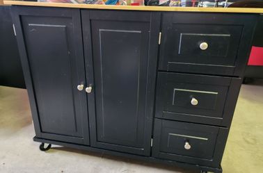 ** Kitchen Island Cart on Wheels – Butcher Block Top – Excellent Storage**