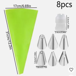 8 Pcs Piping Bags and Tips Set, Reusable Cake Decorating Tool Kit with 1 Pipping Bag