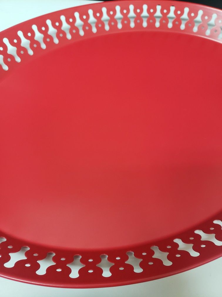 Red Ikea Oval Handled Metal Tray