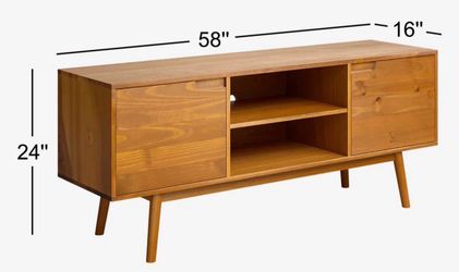 Mid-Century Modern Solid Wood Media TV Console – 58” Caramel