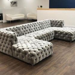 Brand New/ Gray Velvet Double Chaise Sectional,Seccional,Couch// Delivery Available 