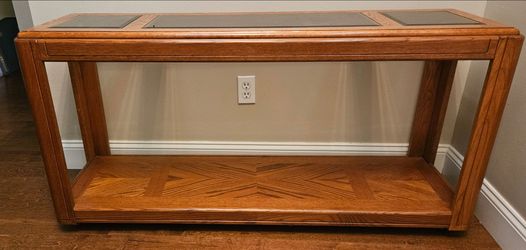 Oak Console Table with Glass Inserts