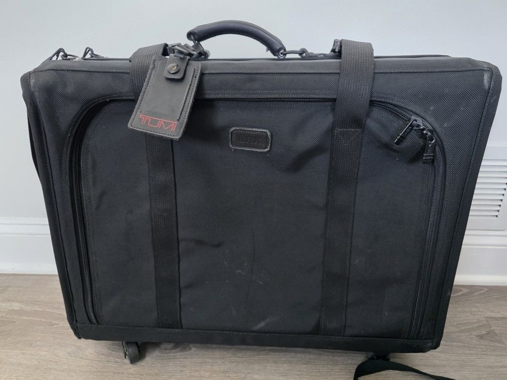 Tumi Vintage Black Leather Trimmed Nylon Trunk Luggage Suitcase Pair