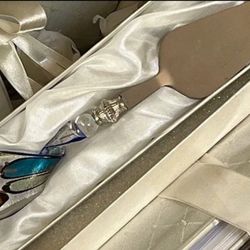 ITALIAN MURANO Art Deco GLASS Peacock wedding Mini Pastry Cake Knife Server