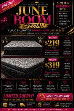 ⚡️BIG SAVINGS! Brand new cloud pillowtop memory foam mattress