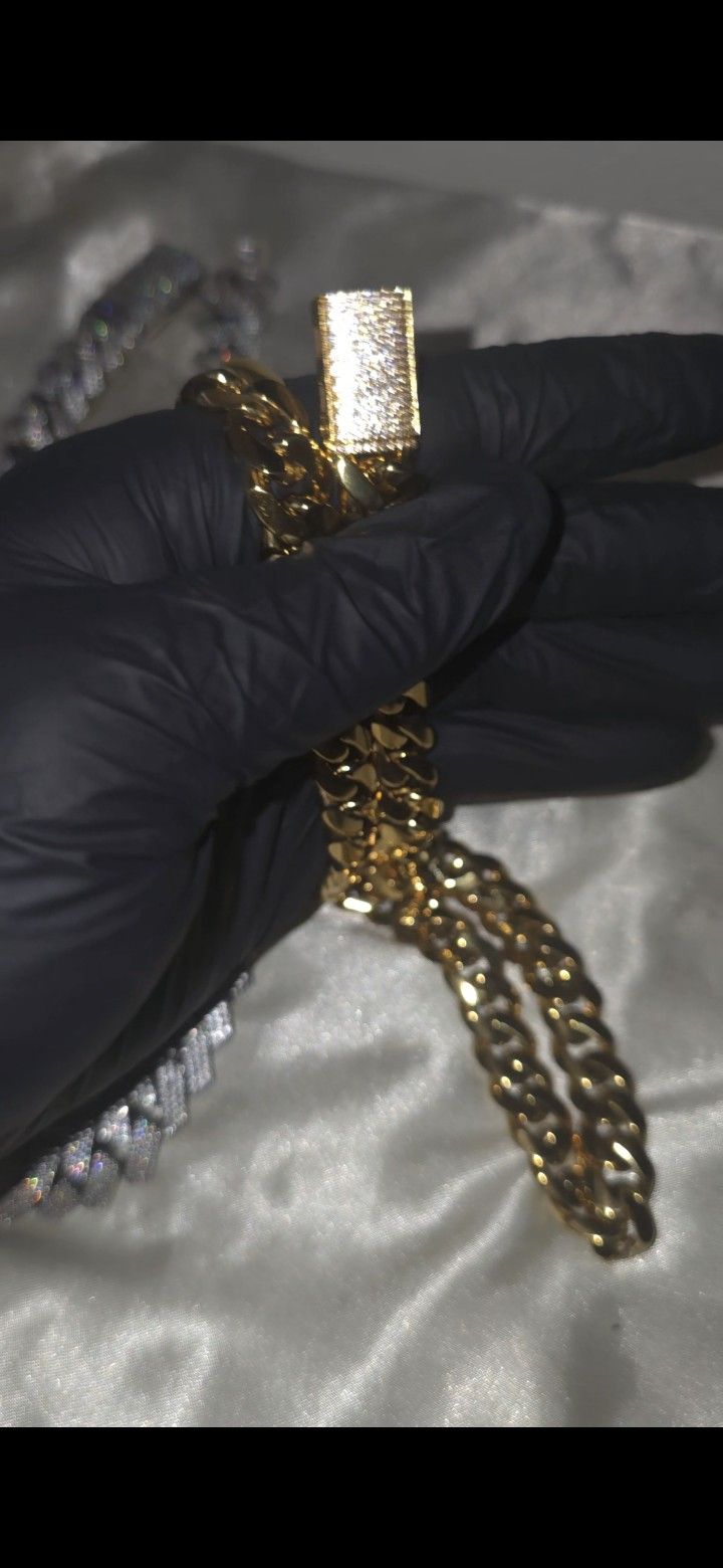 Gold MOISSANITE Chain And Bracelet Combo