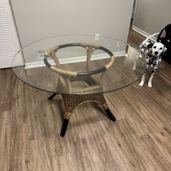 Wicker And Glass Dining Table