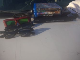 Sony Blu-ray DVD player with movies and 3D glasses