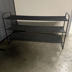 3-Tier Black Metal & Fabric Shoe Rack Organizer (Holds 12-15 Pairs)