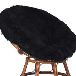 *NEW* Luxury Soft Faux Fur Fleece Round COVER for Papasan or Saucer Chair 55" Black, 2 sided with zipper