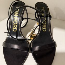 🖤✨ Tom Ford Padlock Sandal Heels – Black & Gold – Size 38 – Authentic ✨🖤