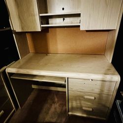 Tan Desk With Cabinets 