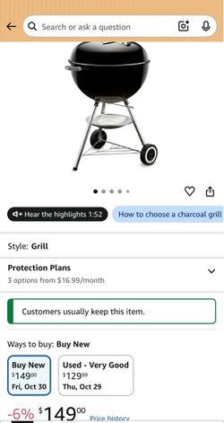 Weber Kettle Charcoal Grill Black