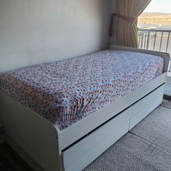 Twin Bed With Trundle And Two Big Storage Drawers 