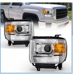 Conjunto de faros AS para 14 15 16 17 18 GMC Sierra 1500HD/ 2015-2019 GMC Sierra 2500HD/ 3500HD Base/Denali/SLE/SLT sin luces LED de circulación diurn