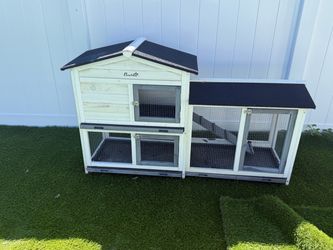 PawHut Wooden Rabbit Hutch with Run