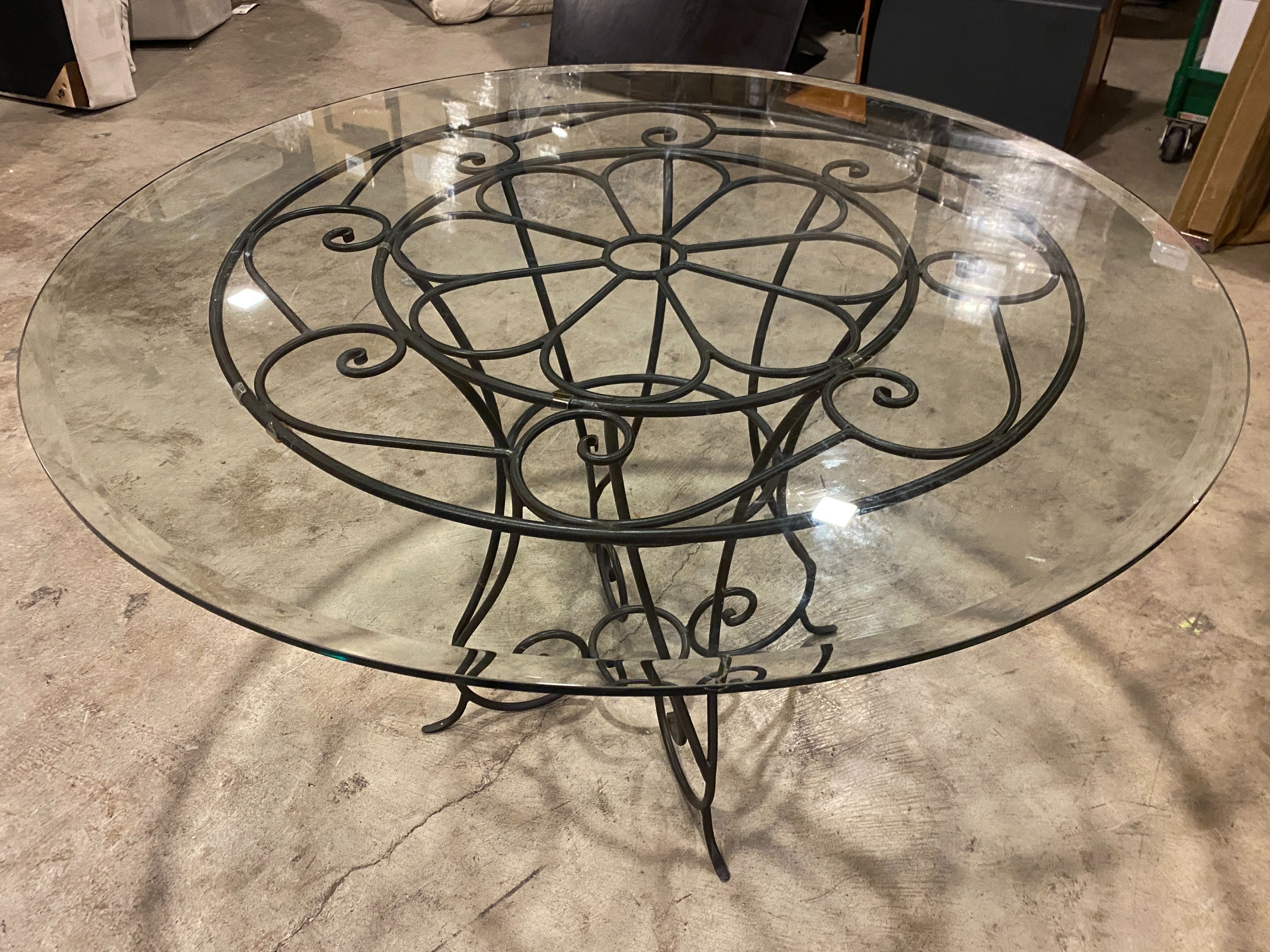 Flower Swirl Glass Top Wrought Iron Dining Table