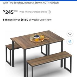 3 Piece Dining Table Set Breakfast Nook Dining Table with Two Benches,Industrial Brown