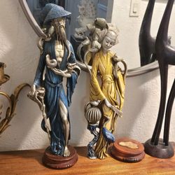 2 Vintage Asian TALL Figures Heavy Resin (AS-IS PLEASE READ)